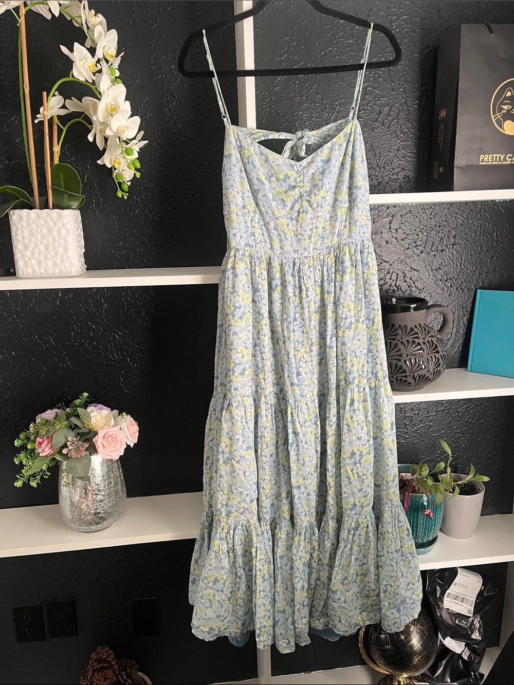 American Eagle Outfitters Light Blue and Yellow Floral Maxi Dress